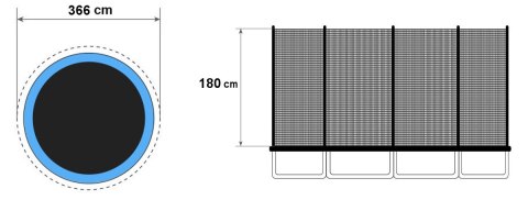 SIATKA ZEWNĘTRZNA DO TRAMPOLINY 12 FT 8 SŁUPKÓW 366 CM