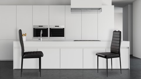 ZESTAW KRZESEŁ DO JADALNI SALONU Z EKOSKÓRY 4 SZTUKI WYSOKIE OPARCIE CZARNE MODERNHOME
