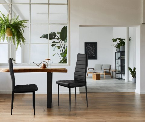 ZESTAW KRZESEŁ DO JADALNI SALONU Z EKOSKÓRY 4 SZTUKI WYSOKIE OPARCIE CZARNE MODERNHOME