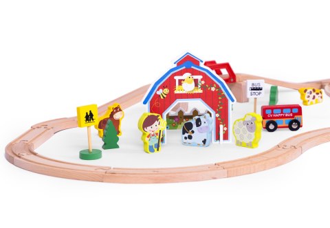 DREWNIANA KOLEJKA TOR POCIĄG NA BATERIE FARMA 53 ELEMENTY ECOTOYS