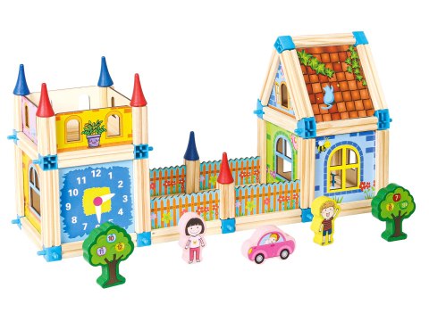 DREWNIANE KLOCKI KONSTRUKCYJNE BUDOWANIE DOMEK 6W1 ECOTOYS