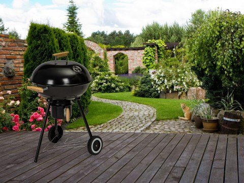 GRILL OGRODOWY Z POKRYWĄ POPIELNIK METALOWA PÓŁKA KOŁA TRANSPORTOWE MULTIGARDEN