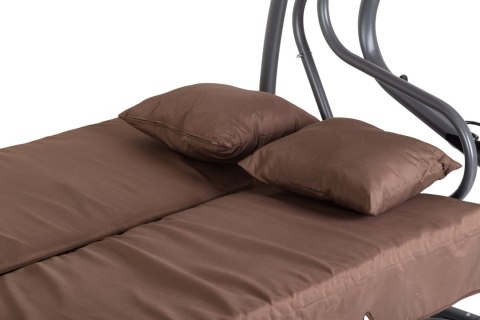 HUŚTAWKA OGRODOWA ROZKŁADANA 3-OSOBOWA 2W1 PODUSZKI BRĄZOWA MULTIGARDEN