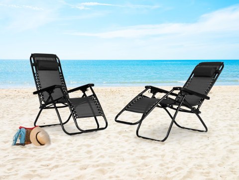 LEŻAK FOTEL OGRODOWY REGULOWANE OPARCIE ZERO GRAVITY MULTIGARDEN - CZARNY