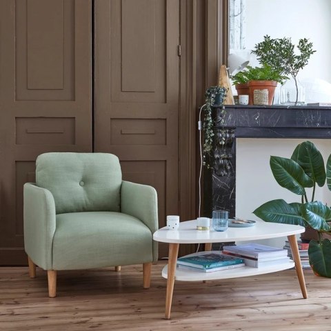 NOWOCZESNY STOLIK KAWOWY PÓŁKA DREWNIANE NOGI BIAŁY MODERNHOME