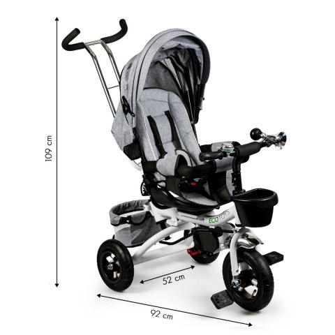 ROWEREK TRÓJKOŁOWY OBROTOWY 360° SZARY DELUX Z DASZKIEM ECOTOYS