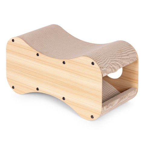 DRAPAK TEKTUROWY DLA KOTA BUDKA DOMEK KARTONOWY LEGOWISKO Z WISZĄCYMI POMPONAMI PETSI