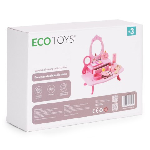 DREWNIANA TOALETKA DLA DZIECI Z LUSTREM I SZUFLADĄ 7 AKCESORIÓW ECOTOYS