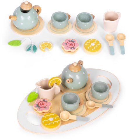 DREWNIANY ZESTAW DO HERBATY DZBANEK FILIŻANKI 14 ELEMENTÓW ECOTOYS