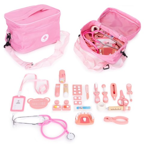 DREWNIANY ZESTAW MAŁEGO LEKARZA TORBA MEDYCZNA DLA DZIECI 24 ELEMENTY ECOTOYS