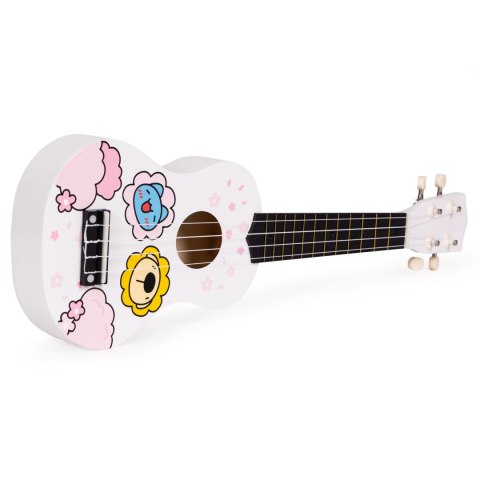 GITARA UKULELE DLA DZIECI DREWNIANA 4 STRUNY NYLONOWE KOSTKA DO GRY ECOTOYS