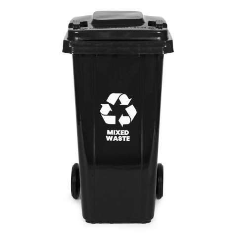 KOSZ NA ŚMIECI POJEMNIK 120L KUBEŁ ŚMIETNIK CZARNY ODPADY ZMIESZANE GUMOWE KOŁA