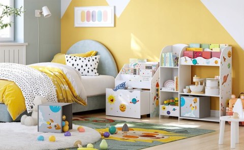 REGAŁ NA ZABAWKI SZAFKA DLA DZIECI 5 PÓŁEK 2 PUDEŁKA DO PRZECHOWYWANIA PRZEGRÓDKI NA KSIĄŻKI