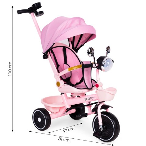 ROWEREK TRÓJKOŁOWY DLA DZIECI SPACERÓWKA OBRACANE SIEDZISKO PCHACZ RÓŻOWY ECOTOYS