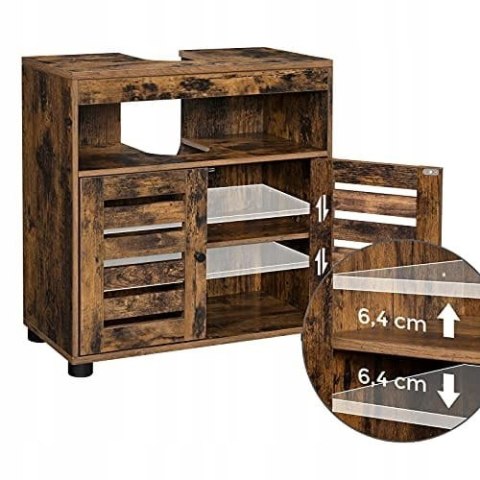 SZAFKA ŁAZIENKOWA POD UMYWALKĘ REGAŁ KOMODA Z REGULOWANĄ PÓŁKĄ RUSTYKALNY BRĄZ