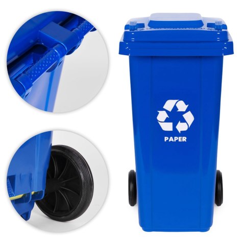 ZESTAW 4 KOSZY NA ŚMIECI POJEMNIKI 4X120L NIEBIESKI ZIELONY ŻÓŁTY CZARNY MAKULATURA SZKŁO PLASTIK ODPADY ZMIESZANE GUMOWE KOŁA