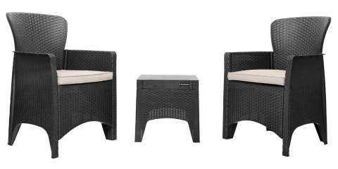 ZESTAW MEBLI OGRODOWYCH NA TARAS BALKON 2 FOTELE + STOLIK CZARNE