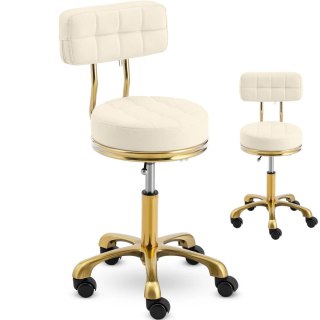 Krzesło taboret hoker kosmetyczny z oparciem na kółkach do 150 kg GELA beżowo złoty