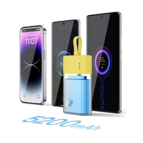 Powerbank Popsicle 5200mAh 20W z kablem Lightning 60W/20V/3A/30cm - zółto-różowy