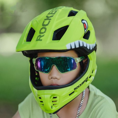Kask rowerowy dziecięcy z odpinaną szczęką rozmiar S 48-52cm - zielony rekin
