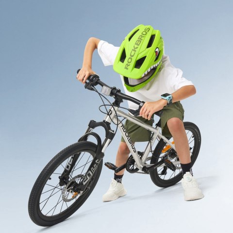 Kask rowerowy dziecięcy z odpinaną szczęką rozmiar S 48-52cm - zielony rekin