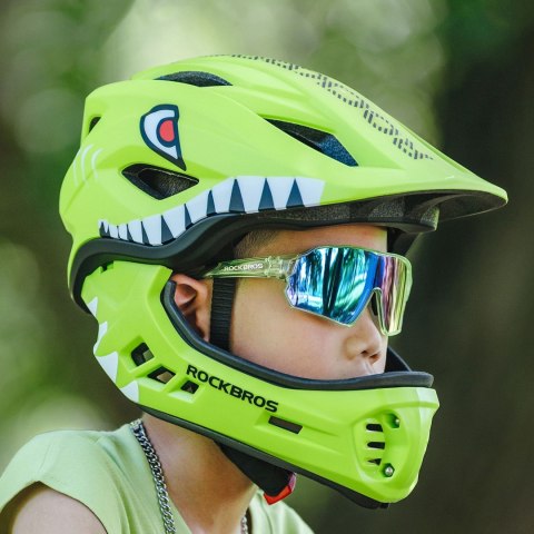 Kask rowerowy dziecięcy z odpinaną szczęką rozmiar S 48-52cm - zielony rekin