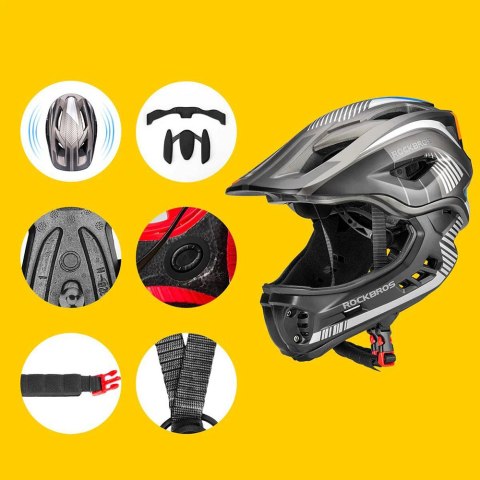 Kask rowerowy dziecięcy z odpinaną szczęką rozmiar S - szary