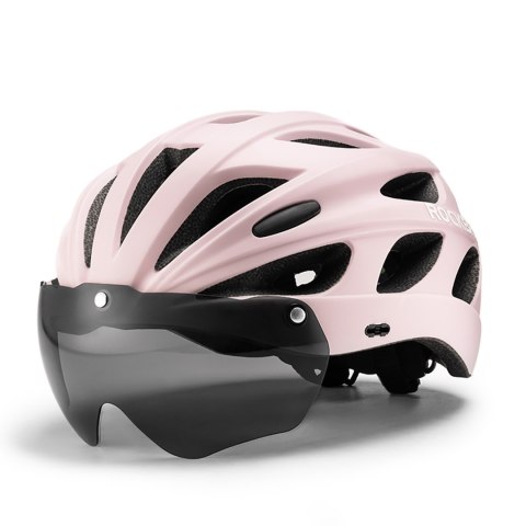 Kask rowerowy z odpinaną szybką daszkiem filtrem UV - różowy