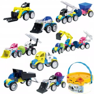 Klocki Magnetyczne Pojazdy Budowlane Drogowe Komplet Zestaw 6 pojazdów