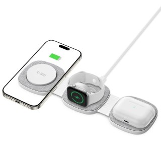 Ładowarka indukcyjna 3w1 na smartfon Apple Watch AirPods MagSafe - szara