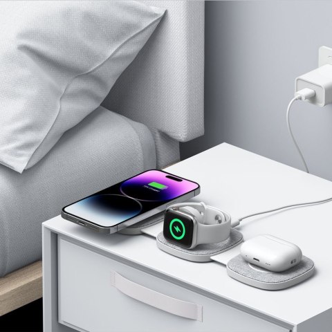 Ładowarka indukcyjna 3w1 na smartfon Apple Watch AirPods MagSafe - szara