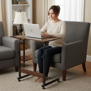 Mobilny stolik pod laptopa biurko dostawiane do fotela kanapy ciemny orzech ModernHome