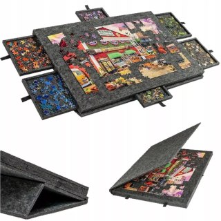 Ogromna mata filcowa do puzzli Stolik zamykany 6 szuflad organizer 77x54 cm