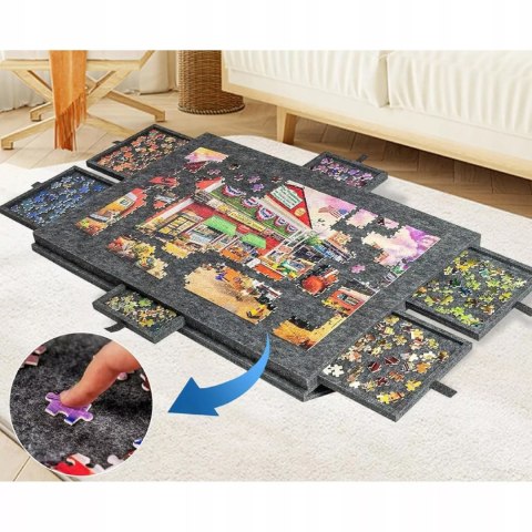Ogromna mata filcowa do puzzli Stolik zamykany 6 szuflad organizer 77x54 cm