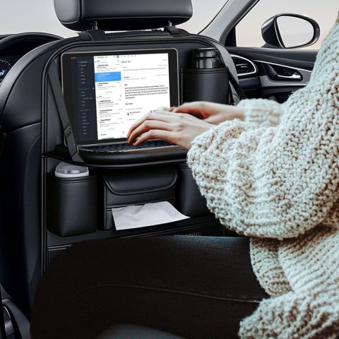 Organizer samochodowy na fotel z półką kieszeniami - czarny