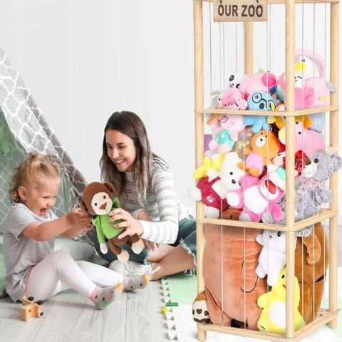 Regał na Pluszaki Organizer na Zabawki Drewniany Stojak Kosz Pojemnik