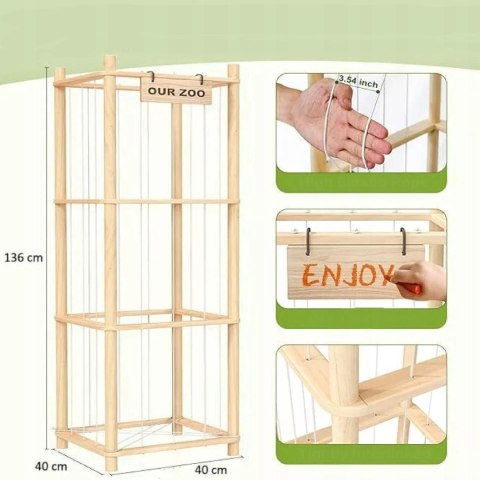 Regał na Pluszaki Organizer na Zabawki Drewniany Stojak Kosz Pojemnik