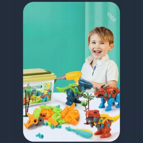 Zestaw Klocków konstrukcyjnych Dinozaury Wkrętarka na baterie i Śrubokręt