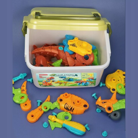 Zestaw Klocków konstrukcyjnych Dinozaury Wkrętarka na baterie i Śrubokręt