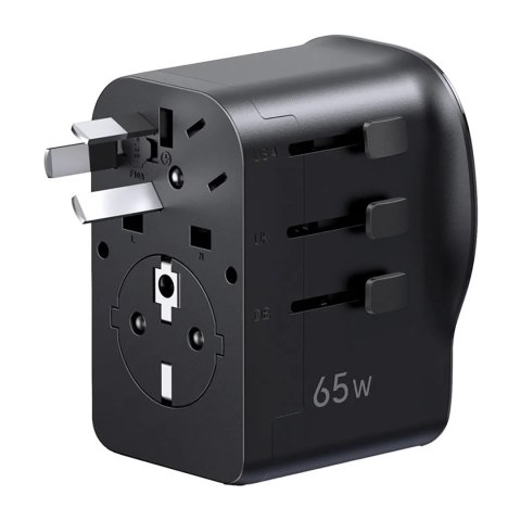 Adapter sieciowy podróżny z ładowarką USB-C USB-A 65W - czarny