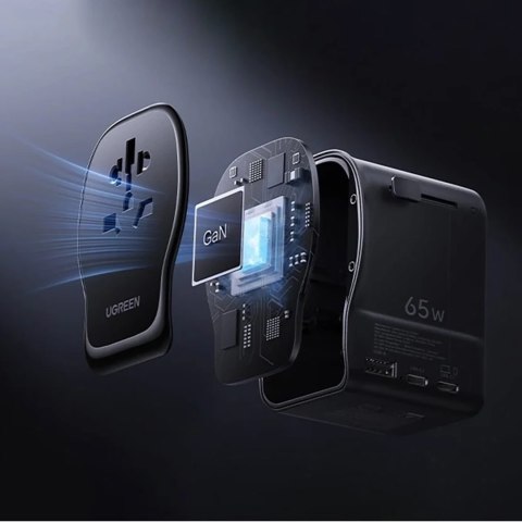 Adapter sieciowy podróżny z ładowarką USB-C USB-A 65W - czarny