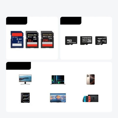 Czytnik kart pamięci 2w1 z organizerem na 10 kart - szary