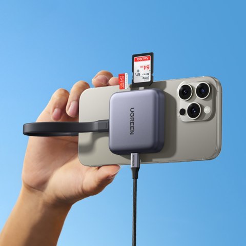 Czytnik kart pamięci z ładowarką magnetyczny 3w1 100W PD - szary