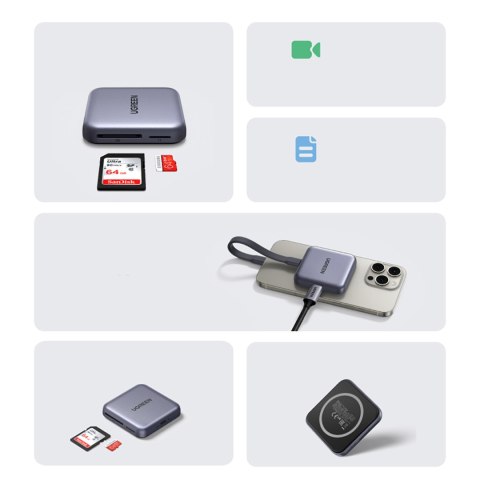 Czytnik kart pamięci z ładowarką magnetyczny 3w1 100W PD - szary