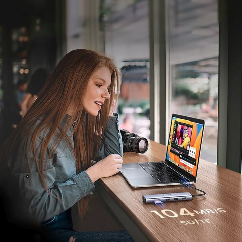 HUB rozdzielacz 10w1 USB-C na USB-C USB-A HDMI Ethernet SD TF minijack - szary