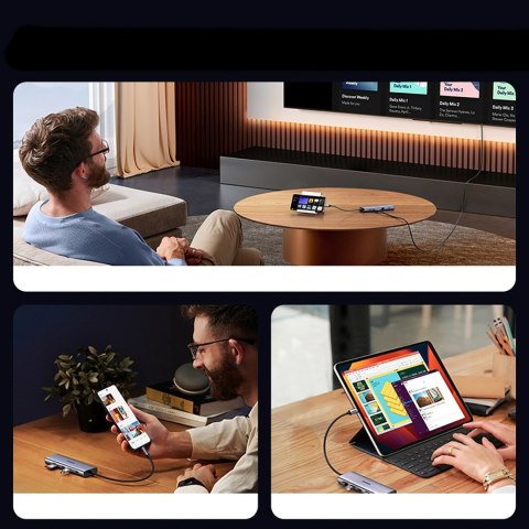 HUB rozdzielacz 10w1 USB-C na USB-C USB-A HDMI Ethernet SD TF minijack - szary