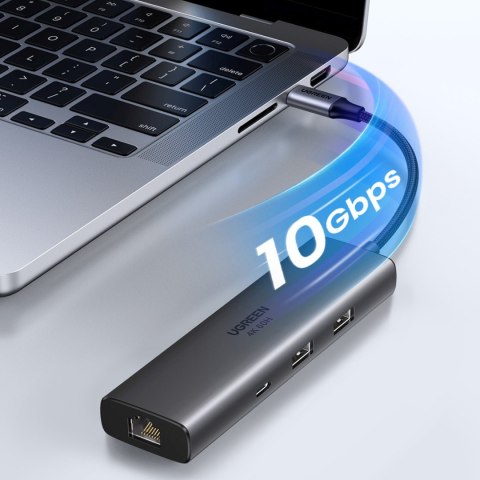 HUB rozdzielacz 6w1 USB-C na HDMI USB-C USB-A Ethernet - szary