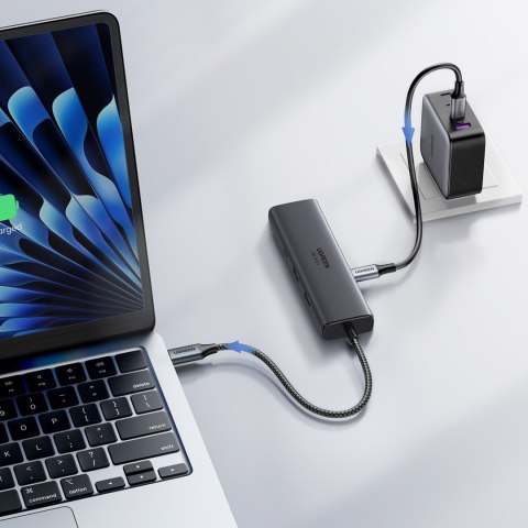HUB rozdzielacz 6w1 USB-C na HDMI USB-C USB-A Ethernet - szary