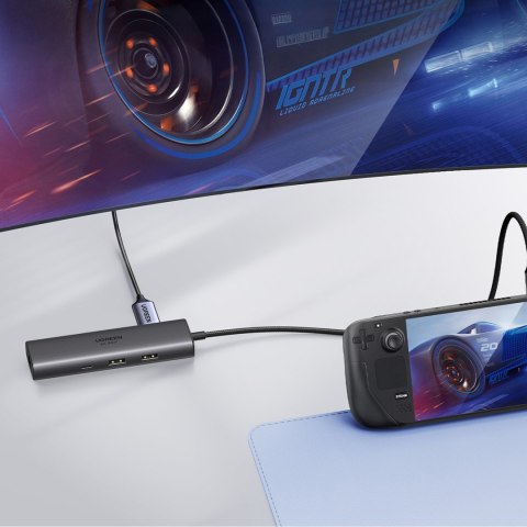 HUB rozdzielacz 6w1 USB-C na HDMI USB-C USB-A Ethernet - szary