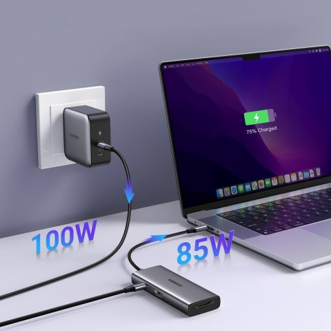 HUB rozdzielacz 7w1 USB-C na HDMI USB-C USB-A SD TF - szary